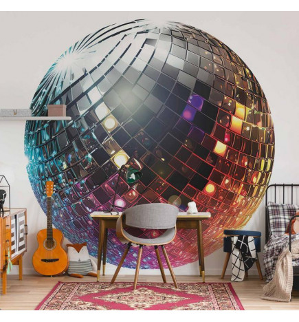 Ronde fotobehang - Silver disco ball