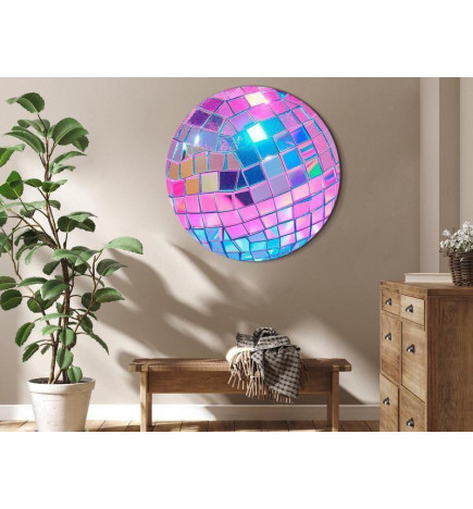 Round Canvas Print - Pink disco ball