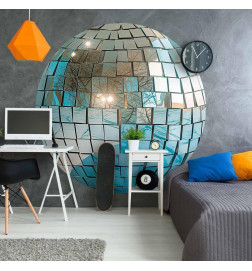 Ronde fotobehang - Sky blue disco ball
