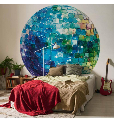 Round Wall Mural - Turquoise disco ball