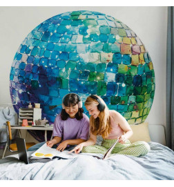 Round Wall Mural - Turquoise disco ball