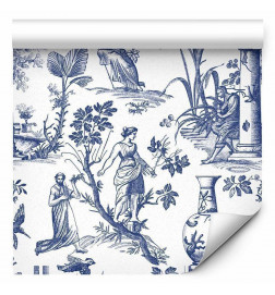 Papel de parede - Blue antique – a delicate pattern with Greek and botanical motifs