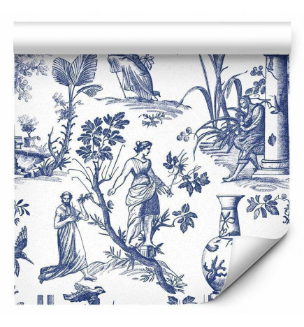 Tapet - Blue antique – a delicate pattern with Greek and botanical motifs