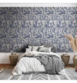 Wallpaper - Blue antique – a delicate pattern with Greek and botanical motifs