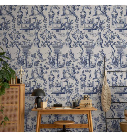 Papel pintado - Blue antique – a delicate pattern with Greek and botanical motifs
