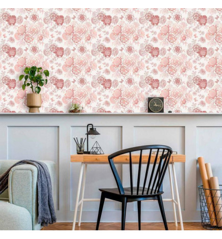 Tapeet - Pink flowers on white background