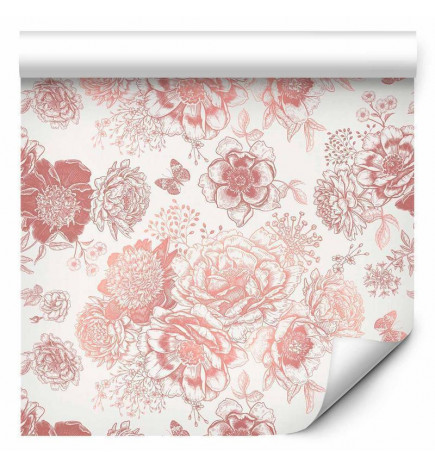 Wallpaper - Pink flowers on white background