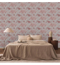 Papel pintado - Pink flowers on white background