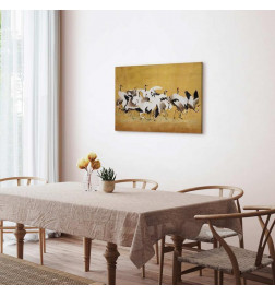 Canvas Print - Japanese cranes - a flock of birds against a golden background based on a painting by Ishida Yūtei