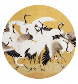 Ümmargune fototapeet - Japanese cranes - a flock of birds against a golden background based on a painting by Ishida Yūte