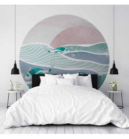 Mural de parede redondo - Fish on the waves