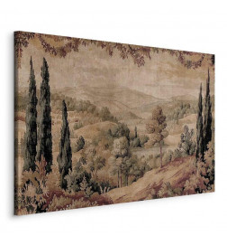Tableau - Mediterranean landscape - old tapestry with a hill and a lake
