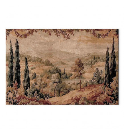 Quadro - Mediterranean landscape - old tapestry with a hill and a lake