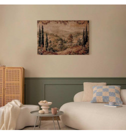 Tableau - Mediterranean landscape - old tapestry with a hill and a lake