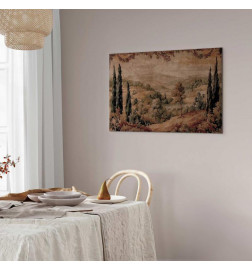 Tableau - Mediterranean landscape - old tapestry with a hill and a lake