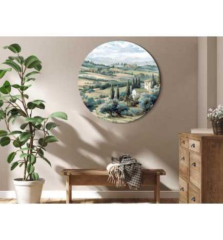 Quadro rotondo - Landscape with sunny green fields