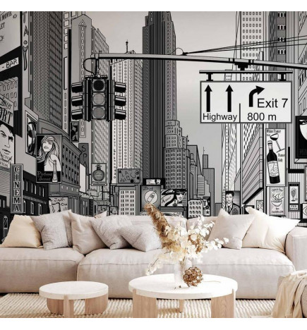 Fototapeet - Comic book city - New York street in pop art style