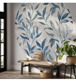 Papier Peint rond - Delicate botanical motif with blue leaves