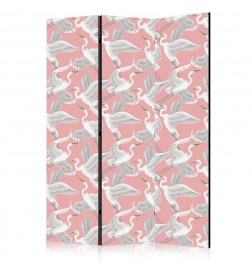 Room Divider - Pastel birds - a delicate pattern of white and grey herons on a light pink background