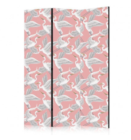 Biombo - Pastel birds - a delicate pattern of white and grey herons on a light pink background