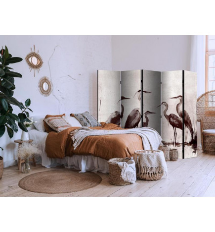 Paravent - Herons painted with ink