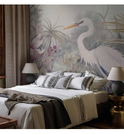 Wall Mural - Heron wading in a pond - illustration in bright colours