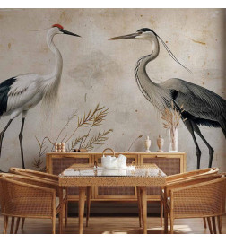 Mural de parede - Birds from an old engraving - vintage-style illustration depicting a heron and a crane
