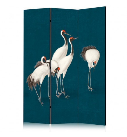 Pertvara - Evening by the pond - a group of cranes drawn with dry pastels on a dark turquoise background
