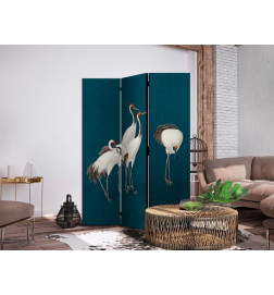 Pertvara - Evening by the pond - a group of cranes drawn with dry pastels on a dark turquoise background
