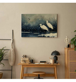Cuadro - Herons over a winter pond - Japanese-style illustration in dark colours