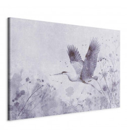 Tableau XXL - Majestic flight - a crane in flight in monochrome