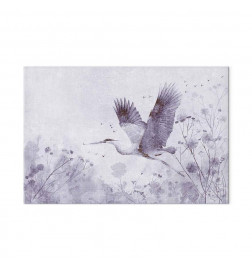 Tableau XXL - Majestic flight - a crane in flight in monochrome