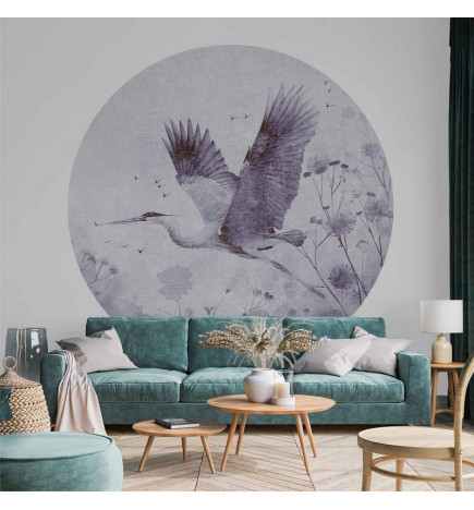 Round Wall Mural - Majestic flight - a crane in flight in monochrome