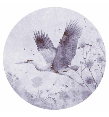 Round Wall Mural - Majestic flight - a crane in flight in monochrome