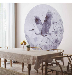 Round Wall Mural - Majestic flight - a crane in flight in monochrome