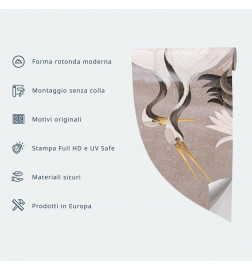 Mural de parede redondo - Majestic flight - a crane in flight in monochrome