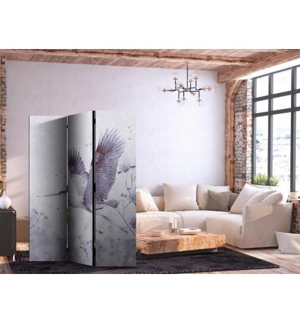 Room Divider - Majestic flight - a crane in flight in monochrome, cool colours