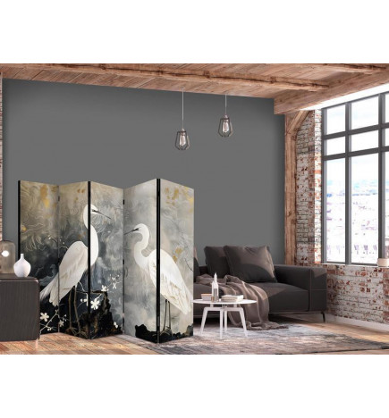 Room Divider - Herons and cherry blossoms - oriental-style illustration depicting birds