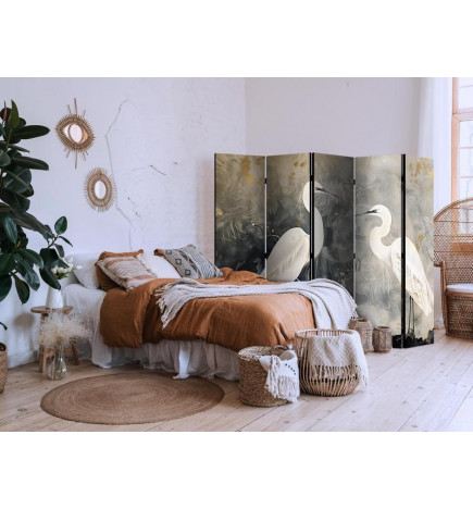 Paravento - Herons and cherry blossoms - oriental-style illustration depicting birds