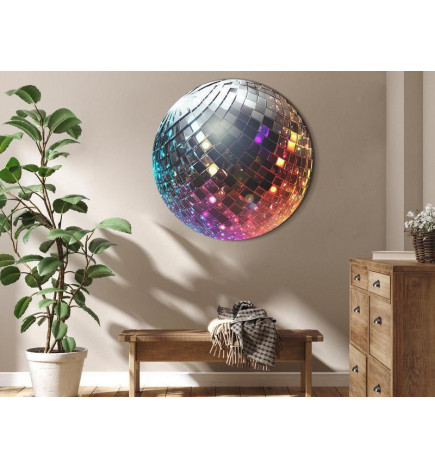 Apvalus paveikslas ant drobės - Silver disco ball