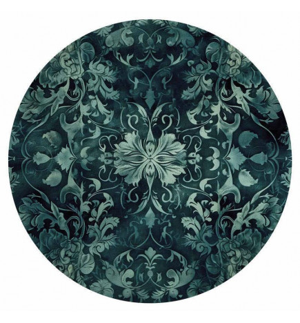 Papier Peint rond - Oriental carpet pattern: emerald ornaments and worn patterns