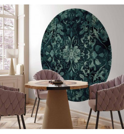 Ronde fotobehang - Oriental carpet pattern: emerald ornaments and worn patterns
