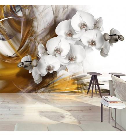 Fotomurale con le orchidee artistiche con lo sfondo beige
