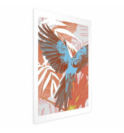 Plakāts - Exotic Wings - parrot among abstract leaf patterns
