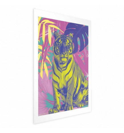 Poster - Colorful Tiger - intense colors of a tiger surrounded by tropical plants