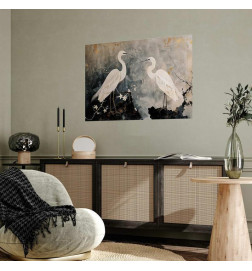 Plakatas - Herons and Cherry Blossom - oriental-style illustration depicting birds