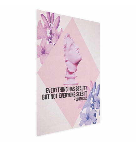 Juliste - Confucius on Beauty - a bust in pink with flowers and a quote