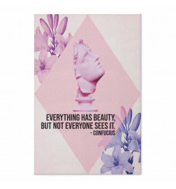 Plakāts - Confucius on Beauty - a bust in pink with flowers and a quote