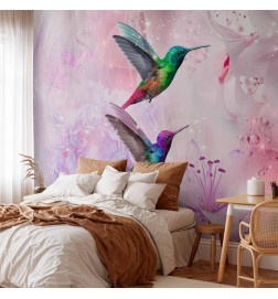 Fotobehang - Colourful Hummingbirds (Purple)