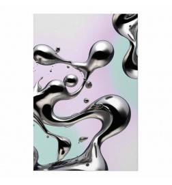 Juliste - Metallic Fluidity - abstract silver forms on a mint-purple background